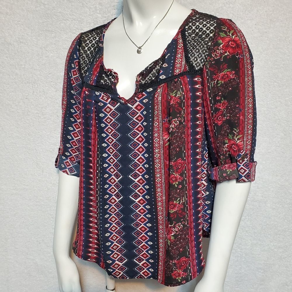 Rewind Patterned Top with Lace (S)